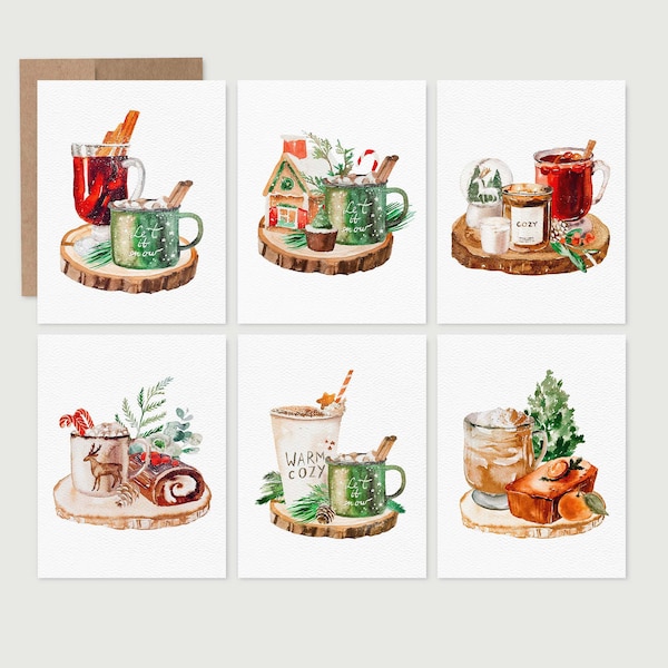 Holiday Treats Card Set, Recycled Greeting Cards, Card Pack, Christmas Cards, Winter Sweets | Blank Inside