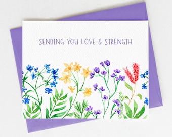 Sending You Love and Strength | Floral Sympathy Card | Condolence Card | Deepest Sympathies | Grief | Mourning | Loss | Blank Inside