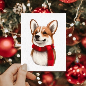 Holiday Corgi Card | Corgi Wearing a Scarf | Dog Christmas Card | Blank Inside