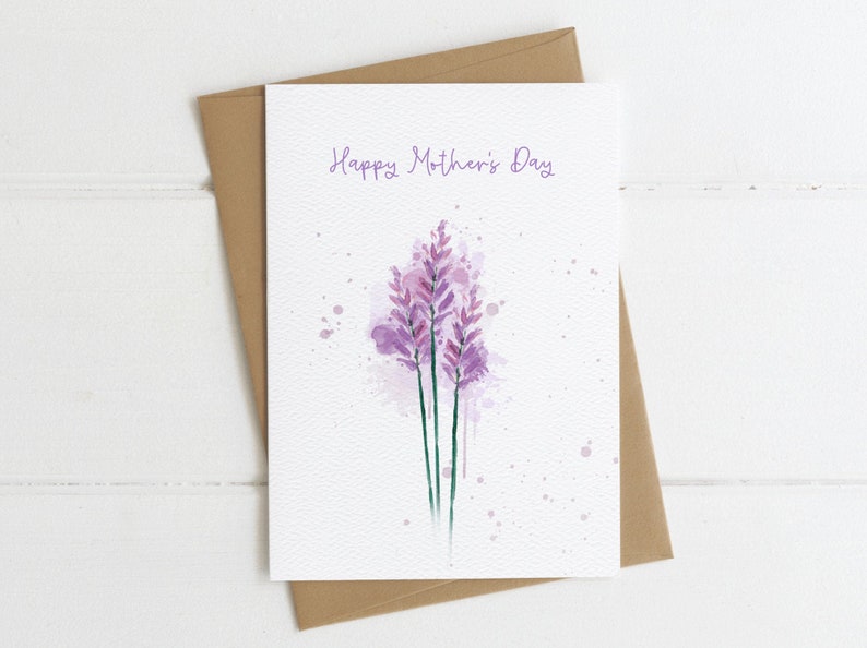 Lavender Happy Mother's Day Card Watercolor floral card for Mom For Grandma For Sister Blank Inside image 1