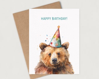 Bear Birthday Card | Happy Birthday Card | Animal Birthday Card | Blank Inside