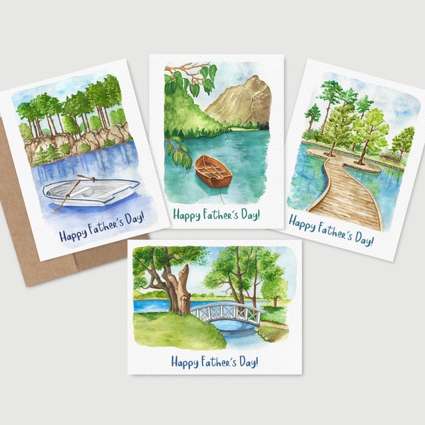 Father's Day Card Set | Eco Friendly Card Pack for outdoorsman dads | Nature, boating, fishing, and watercolor landscapes