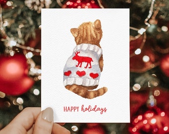 Holiday Cat Card | Eco Friendly Holiday Card or Card Set | Cat Christmas Card | Cute Holiday Card | Happy Holidays Card | Season's Greetings