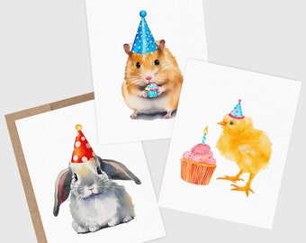 Birthday Card Pack | Cute Animal Birthday Cards | Happy Birthday Card Set | Blank Inside