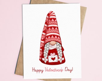 Gnome Valentine's Day Card or Card Set | Happy Valentine's Day Card | blank inside