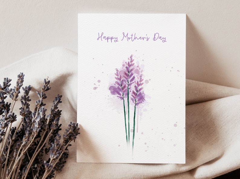 Lavender Happy Mother's Day Card Watercolor floral card for Mom For Grandma For Sister Blank Inside image 4