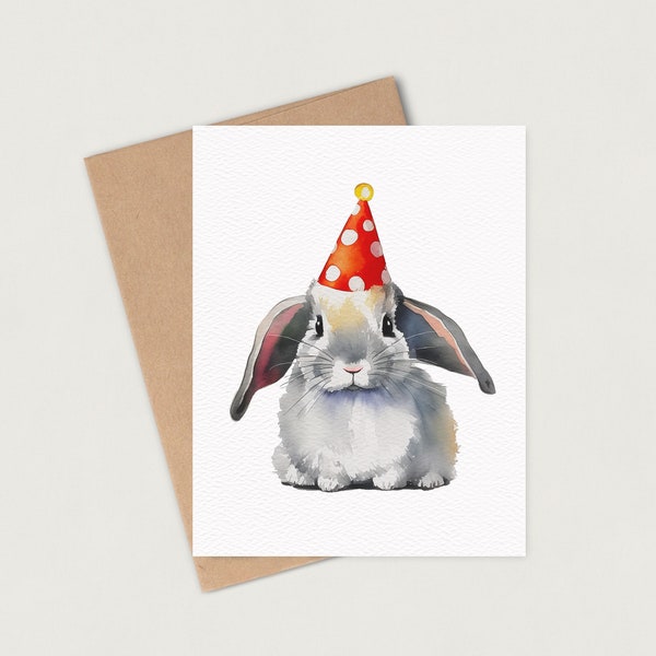 Cute Bunny Birthday Card | Happy Birthday Card | Rabbit Birthday Card | Blank Inside