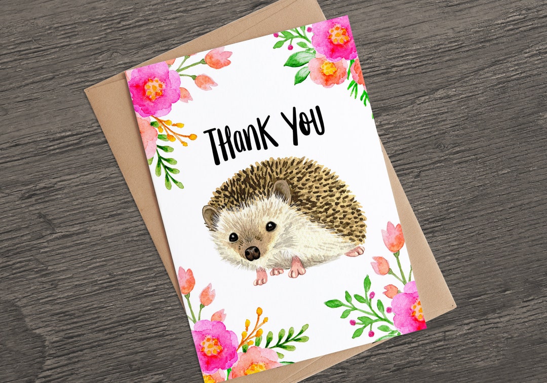 Hedgehog Thank You Card Cute Animal Thank You Card Blank Inside Etsy