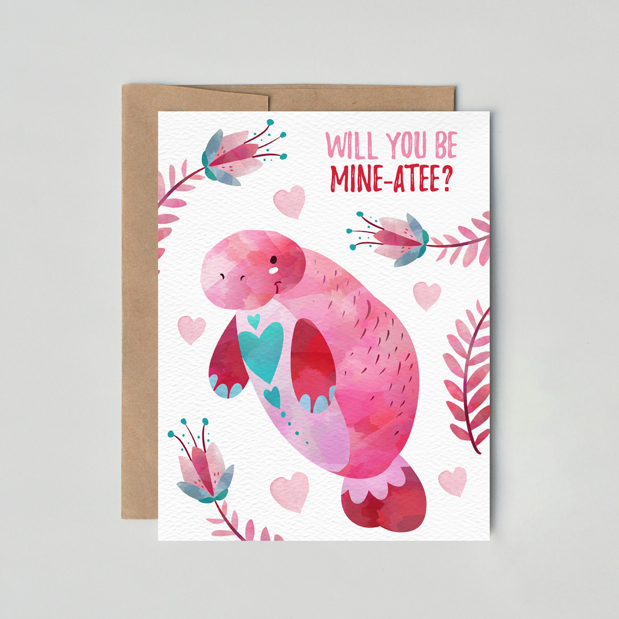 Will You Be Mineatee Valentine's Day Card Manatee - Etsy
