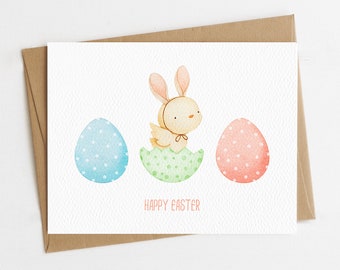 Happy Easter Card | Easter Chick with Bunny Ears | Easter Eggs | Cute Easter Card | Eco friendly | Blank inside