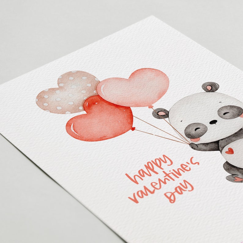 Valentine's Day Card or Card Set Happy Valentine's Day Panda blank inside image 2