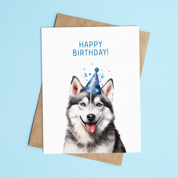 Husky Birthday Card | Happy Birthday Card | Dog Birthday Card | Blank Inside