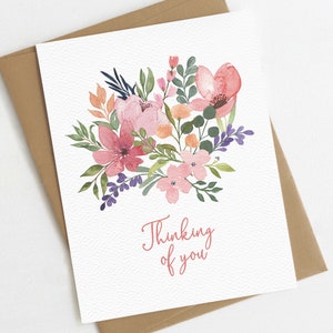Floral Thinking Of You Card | Condolence Card | Sympathy Card | Get Well Soon | Blank Inside