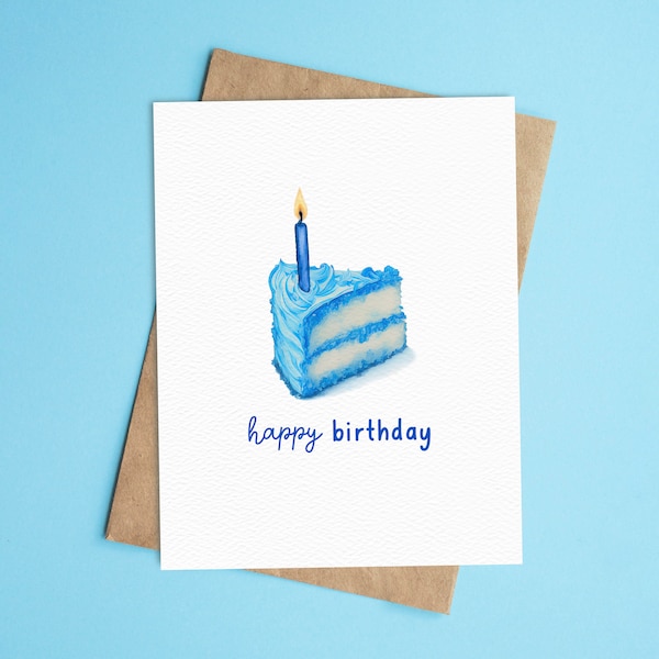 Blue Cake Birthday Card | Happy Birthday Card | Blue Layer Cake Card | Simple Birthday Card | Blank Inside