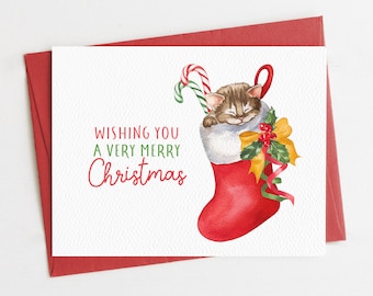 Merry Christmas Cat Card | Eco Friendly Christmas Card or Card Set | Cat Christmas Card | Cute Christmas Card