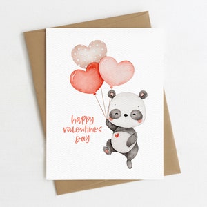 Valentine's Day Card or Card Set Happy Valentine's Day Panda blank inside image 1