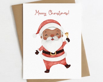 Merry Christmas Card | Eco Friendly Christmas Card or Card Set | Santa Card | Cute Christmas Card | Black Santa