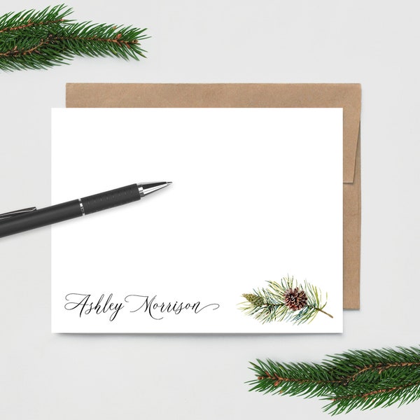 Winter Pine Note Card Set | Personalized Stationery | Set of flat note cards