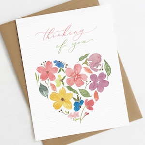 Floral Thinking Of You Card | Condolence Card | Sympathy Card | Get Well Soon | Blank Inside