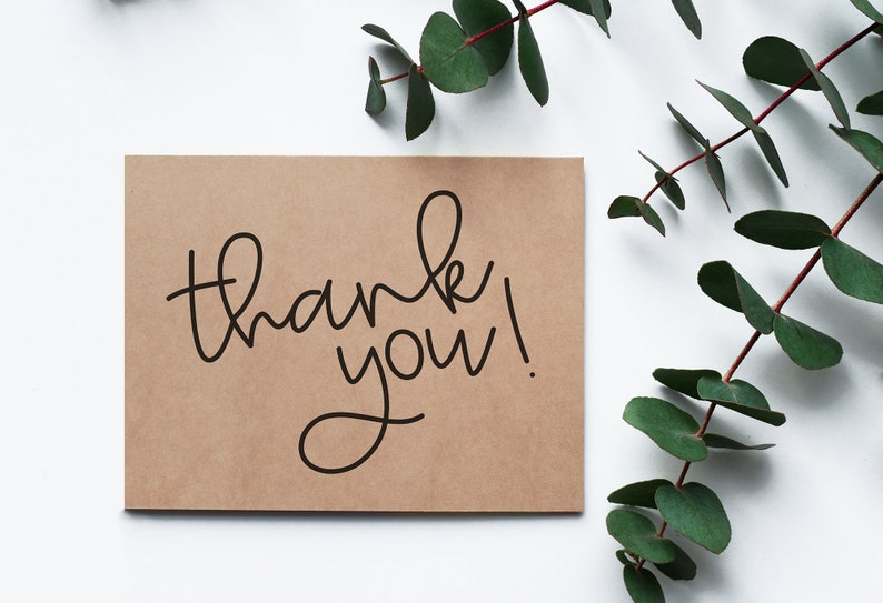 Thank You Card Recycled Kraft Card Simple Wedding Thank Etsy
