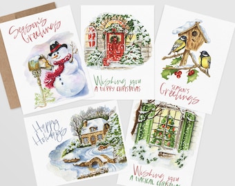 Christmas Card Set, Recycled Greeting Cards | Happy Holidays Cards, Seasons Greetings, Christmas Card Pack, Merry Christmas