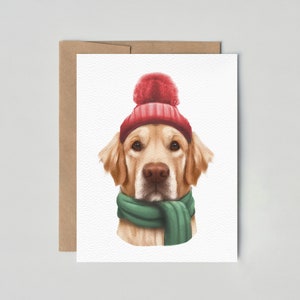 Holiday Golden Retriever Card Golden Retriever Wearing a Hat and Scarf ...