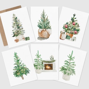 Holiday Trees Card Set, Recycled Greeting Cards, Card Pack, Christmas Cards, Winter Greenery | Blank Inside