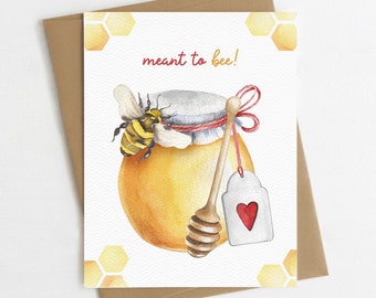 Meant to Bee | Bumble Bee Love Card | Happy Valentine's Day | Generic Card | Honey Bee | Valentine Card for Friends | Blank Inside