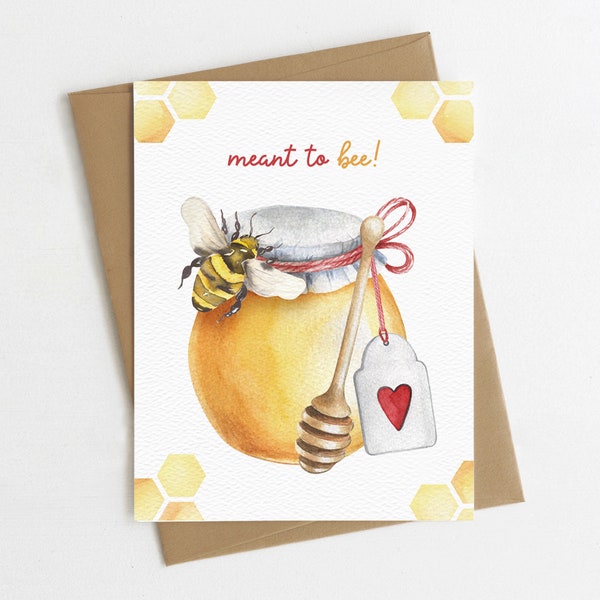 Meant to Bee | Bumble Bee Love Card | Happy Valentine's Day | Generic Card | Honey Bee | Valentine Card for Friends | Blank Inside