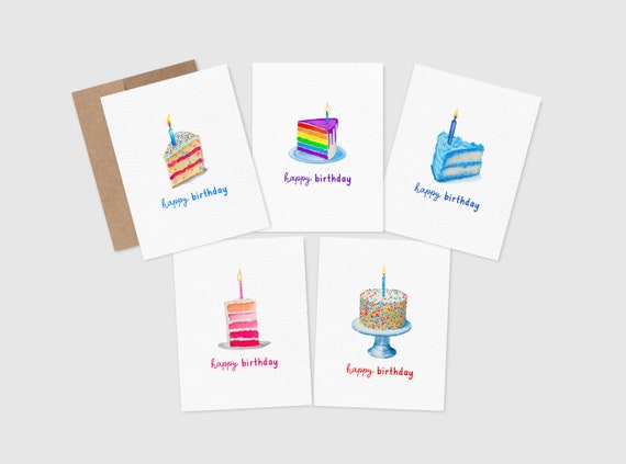 Birthday Card Pack | Cake Cards | Happy Birthday Card Set | Blank Inside