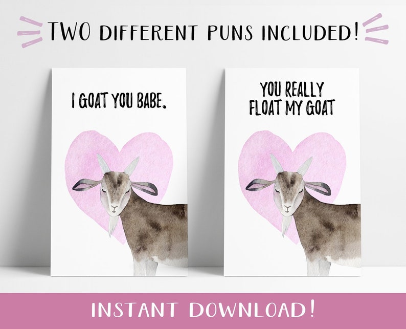 PRINTABLE INSTANT DOWNLOAD Goat pun Valentines Day Card 2 | Etsy