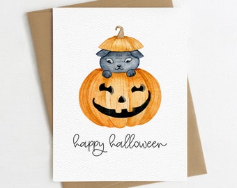 Halloween Cat Greeting Card, Fall Card, Autumn Gift, Spooky Greeting Card