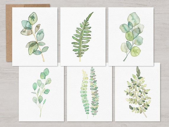 Peaceful Botanical Card Pack | Recycled Greeting Cards | Greenery Cards | Watercolor note cards | Blank Inside