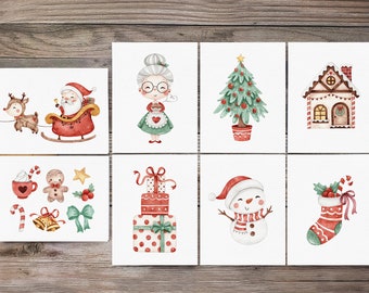 Christmas Greeting Card Set | Recycled Christmas Card Pack, Holiday Cards Pack | Set of 8, 16 | Watercolor Cards