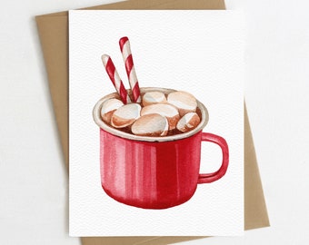 Hot Cocoa Card | Eco Friendly Happy Holidays Card or Card Set | Merry Christmas Drink | Watercolor Christmas Card | Holiday Art Card