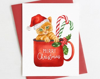 Merry Christmas Cat Card | Eco Friendly Christmas Card or Card Set | Cat Christmas Card | Cute Christmas Card