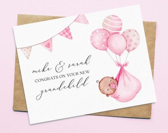 Personalized Card for New Grandparents, Congratulations, Pink, Baby Girl, Congrats for New Grandparents, Eco Friendly Card