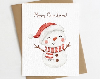 Merry Christmas Card | Eco Friendly Christmas Card or Card Set | Snowman Christmas Card | Cute Christmas Card