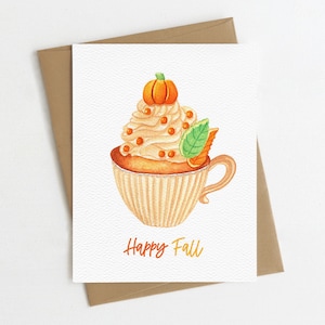 Fall Greeting Card, Eco Friendly Card, Happy Fall, Autumn Cards, Fall Drink, Fall Treat, Card Pack, Card Set, Pumpkin Spice, Cupcake