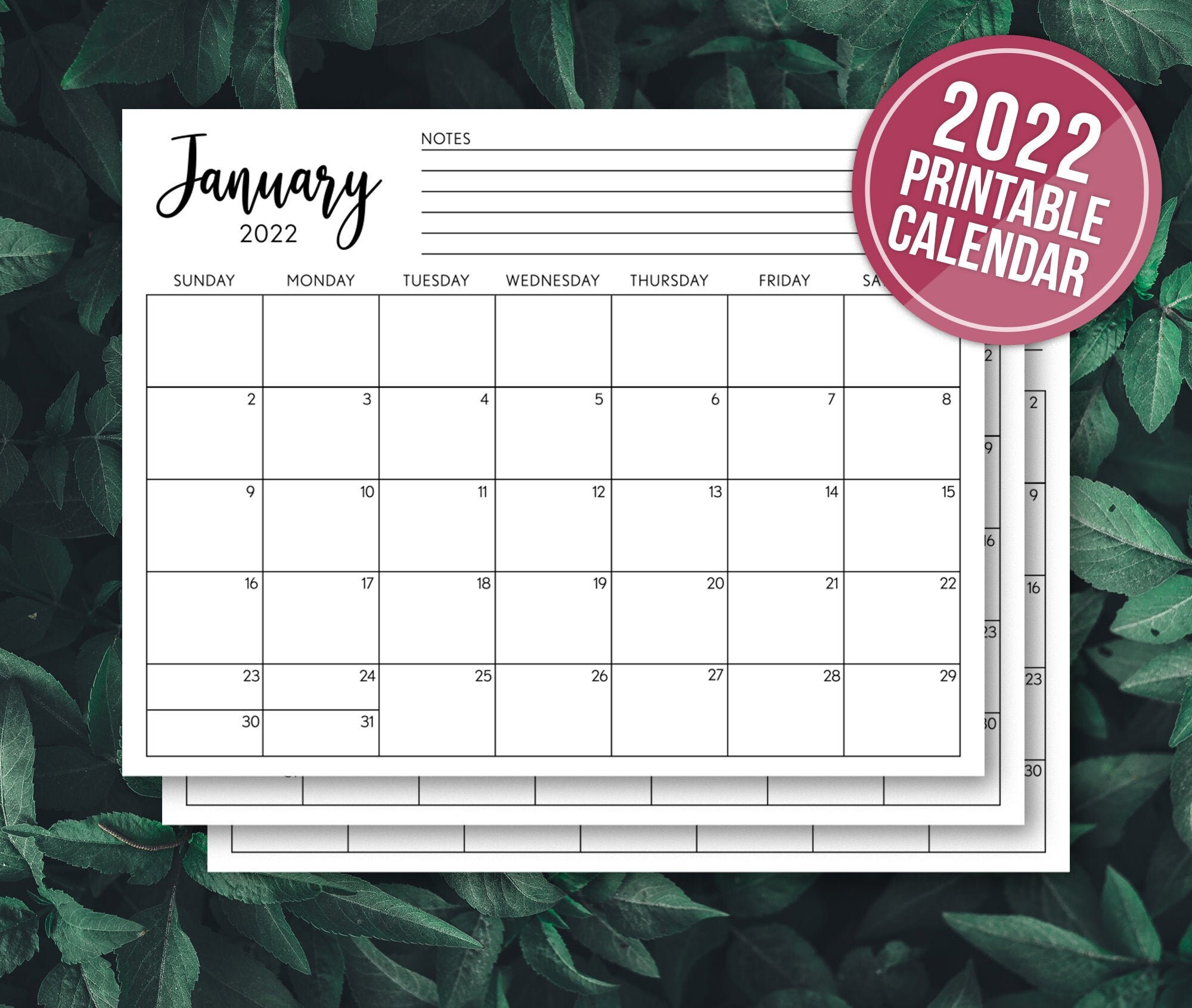 PRINTABLE CALENDAR 2022 Calendar Planner Insert Minimalist Etsy