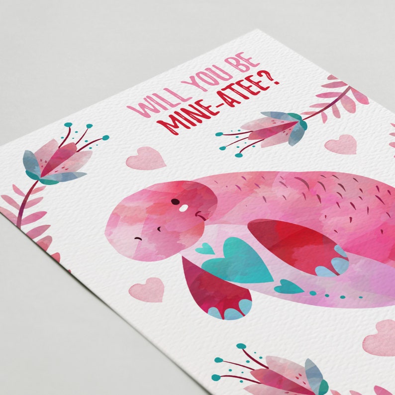 Will You Be Mineatee Valentine's Day Card Manatee - Etsy