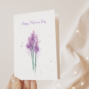 Lavender Happy Mother's Day Card Watercolor floral card for Mom For Grandma For Sister Blank Inside image 2