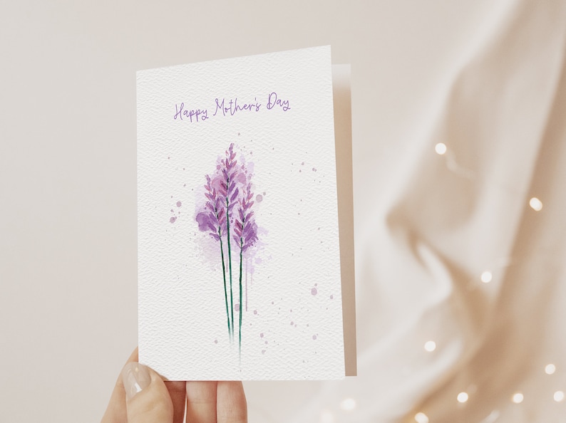 Lavender Happy Mother's Day Card Watercolor floral card for Mom For Grandma For Sister Blank Inside image 2