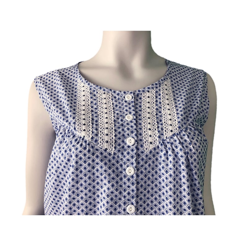 WHITE /& BLUE 100 percent cotton nightgown ~ Lapis and Lace sleeveless nightgown
