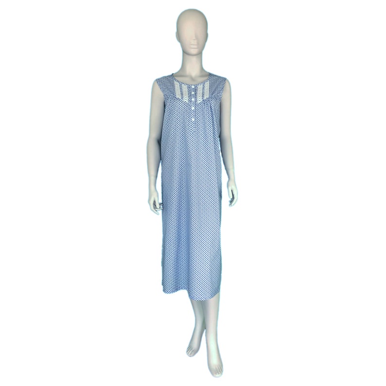 WHITE /& BLUE 100 percent cotton nightgown ~ Lapis and Lace sleeveless nightgown