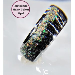 Meteorite & Multi-Colored Opal, &#39;Milky Way&#39; Engagement Ring Gift Jewelry Wedding Anniversary Birthday Handmade Unique Artisan Boho Statement