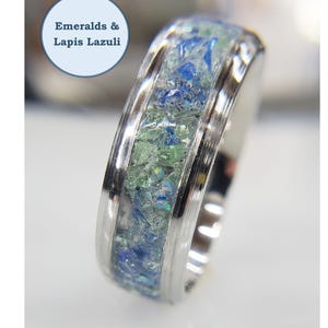 Emerald and Lapis Lazuli Engagement Ring Gift Jewelry Wedding Anniversary Birthday Handmade Unique Artisan Boho Statement Alternative