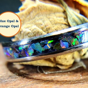 4MM Blue & Orange Opal Ring Wedding Ring Wedding Band Promise Ring Proposal Ring Engagement Ring Engagement Band Ring for Her Silver Band