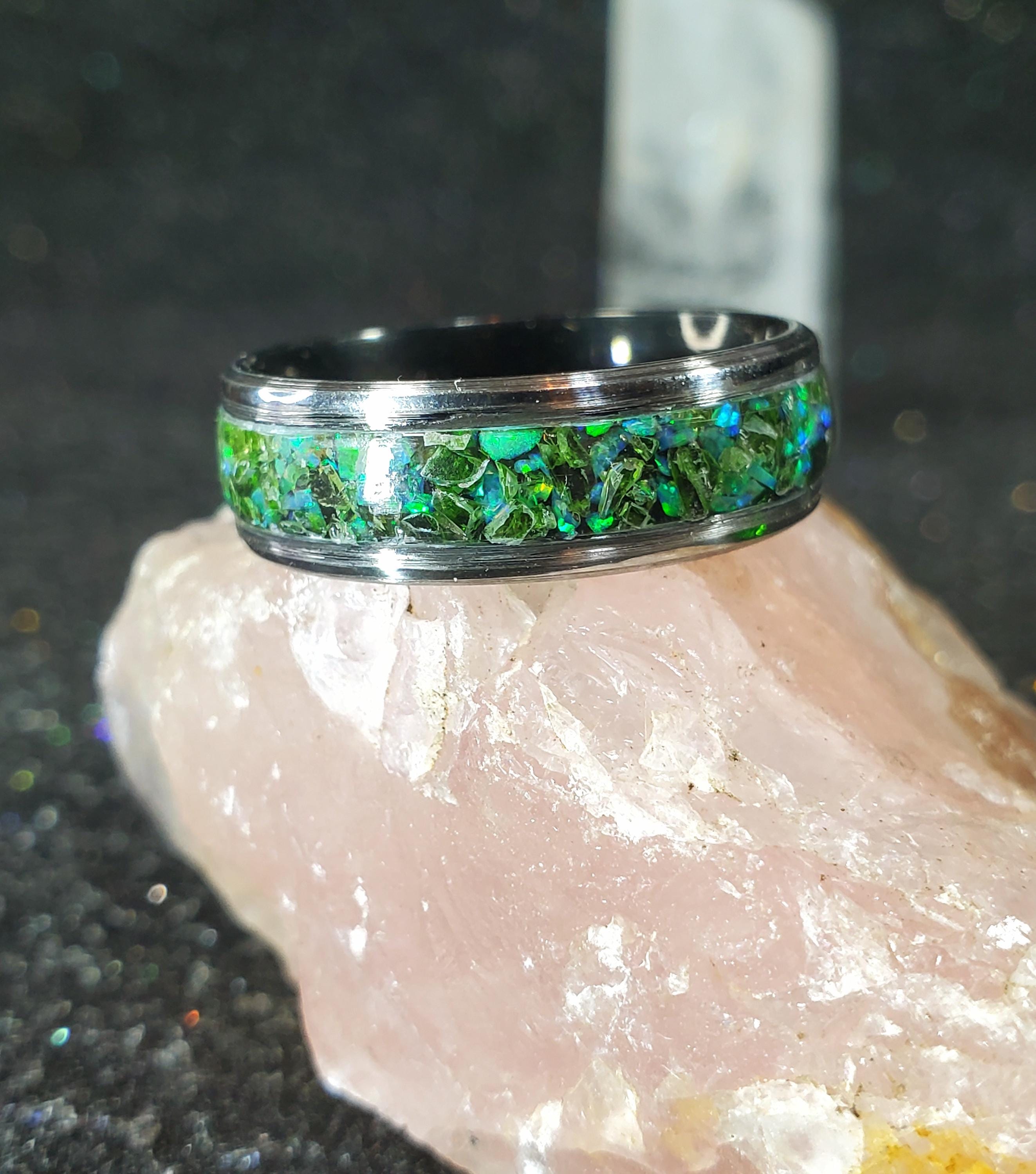 8mm Emerald Blue Opal Ring Wedding Ring Wedding Band Promise