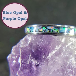 4mm Blue & Purple Opal Ring Wedding Ring Wedding Band Promise Ring Propoal Ring Engagement Ring Engagement Band Ring for Her Ring for Him